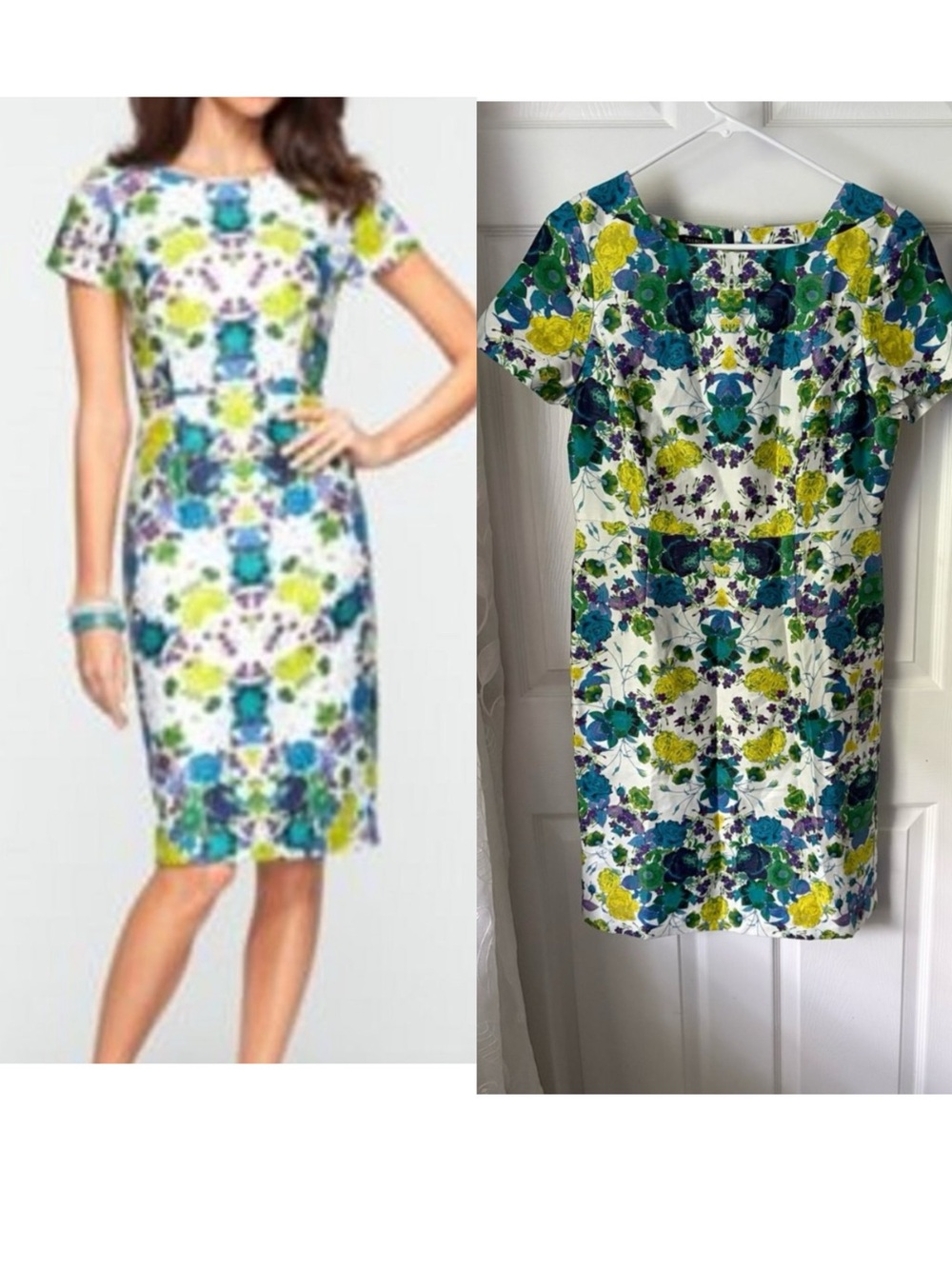 Talbots Mirrored-Floral Sz 10 Petite Sheath Dress linen cotton blend